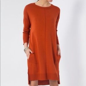 Burnt amber sweater dress with pockets